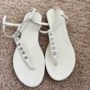 Cole Haan White and Silver Sandals with T-Strap Design